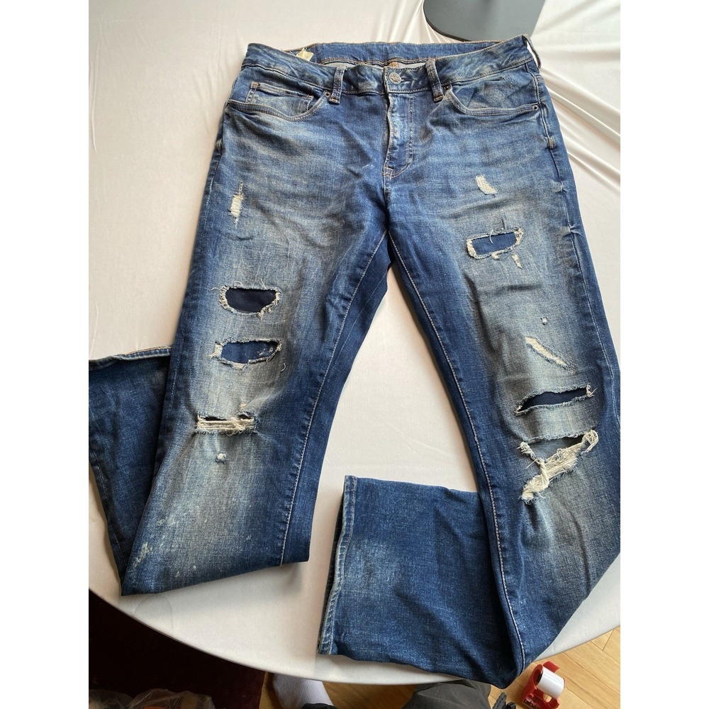 Buffalo David Bitton Ash Slim Fit Jeans Mens 33x32 Distressed Blue Denim